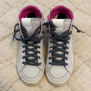 P448 Women's Gray Sneakers with Pink Highlights